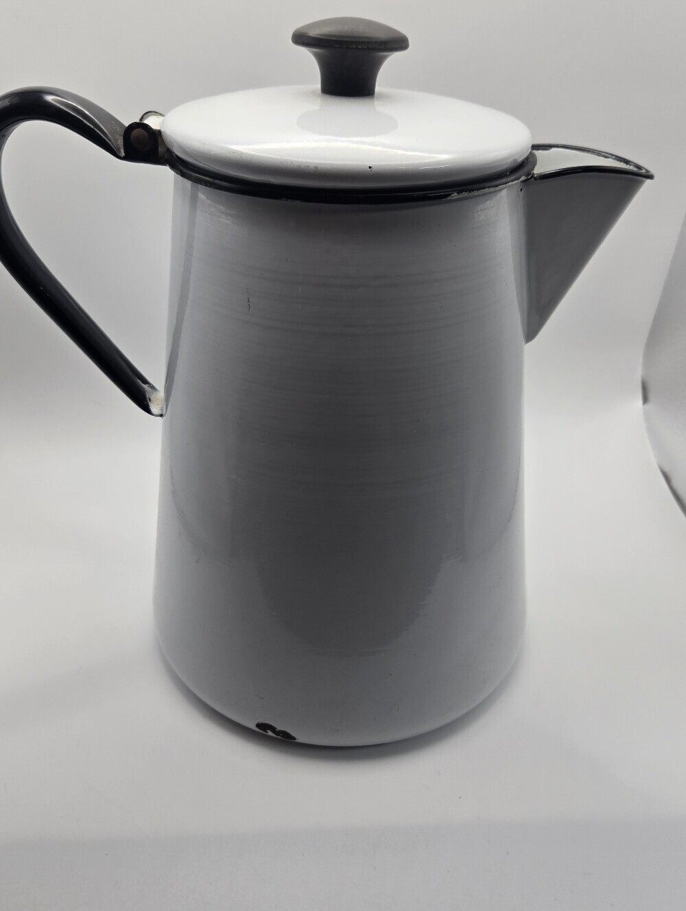 Vintage Enamel Coated Metal Cowboy Coffee Pot In Black And White - Picture 5 of 8